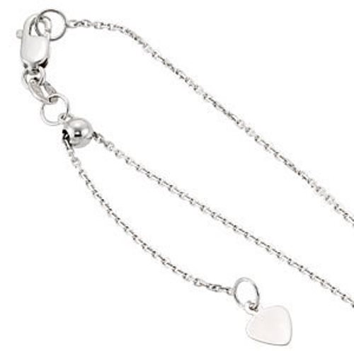 22" Adjustable 1mm Cable Chain 14K White Gold Lobster Claw Clasp