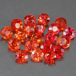 Genuine Set ORANGE & RED SAPPHIRES (20) 1.95cts 2.7 x 2.7 x 2.0mm Round