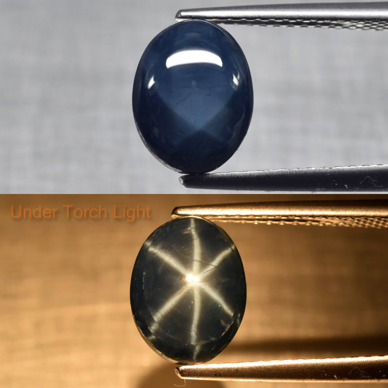 Genuine Cabochon 6 Ray Blue Sapphire 2.87ct 9.5 x 7.3mm Oval Opaque Thailand