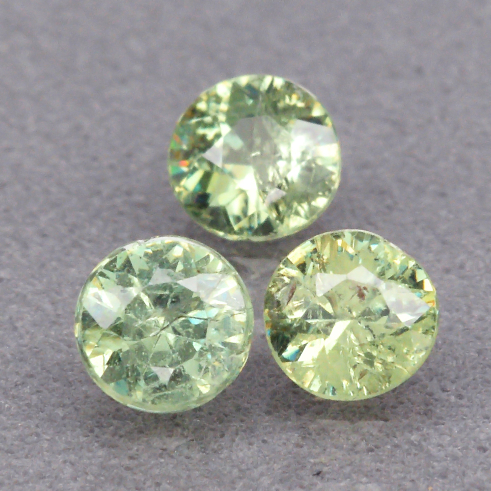 Genuine 100% Natural (3) Demantoid Garnets .89ct 4.0 x 4.0mm Round Cut SI1 Clarity