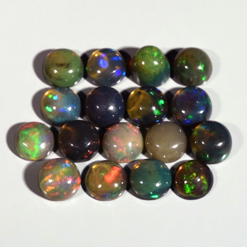 Genuine 100% Natural Cabochon Crystal Welo Black Opals (17) 6.01cts 4.8mm to 5.0mm Round