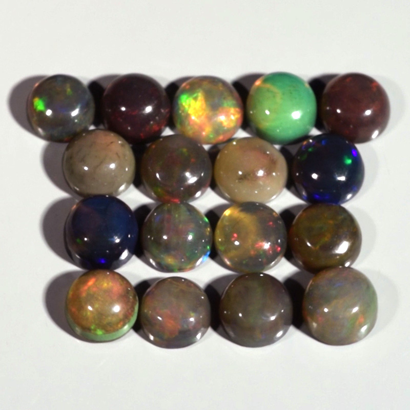 Genuine 100% Natural Cabochon Crystal Welo Black Opals (17) 6.02cts 4.8mm to 5.0mm Round