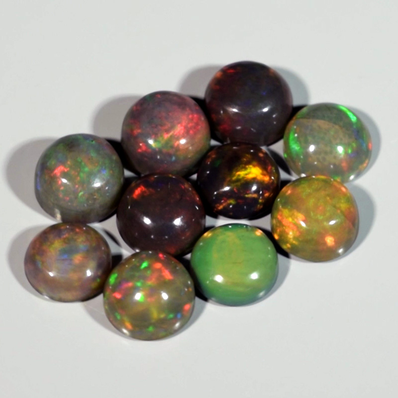 Genuine Set of 10 Crystal Welo Cabochon Black Opal 6.00ct 5.8 to 6.0mm Round Ethiopia