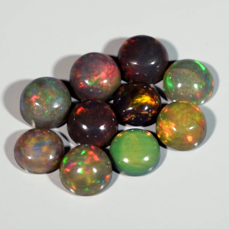 Genuine Set of 10 Crystal Welo Cabochon Black Opal 6.00ct 5.8 to 6.0mm Round