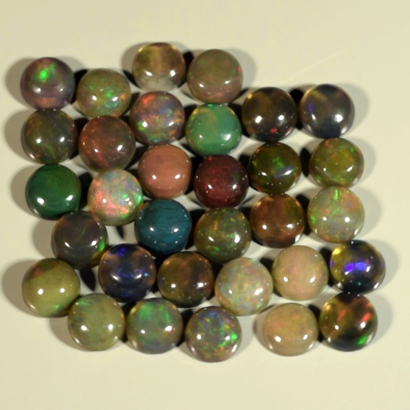 Genuine Set of 32 Crystal Welo Cabochon Black Opal 6.00ct 3.8 to 4.0mm Round