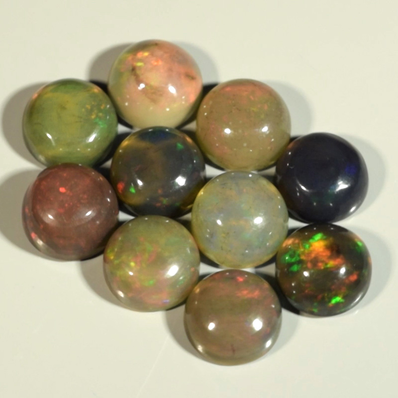 Genuine Set of 10 Crystal Welo Cabochon Black Opal 6.01ct 5.8 to 6.0mm Round