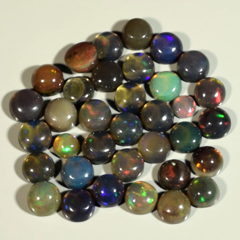 Genuine Set of 35 Crystal Welo Cabochon Black Opal 6.01ct 3.0 to 4.2mm Round