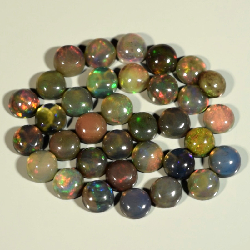 Genuine Set of 34 Crystal Welo Cabochon Black Opal 6.01ct 3.8 to 4.2mm Round