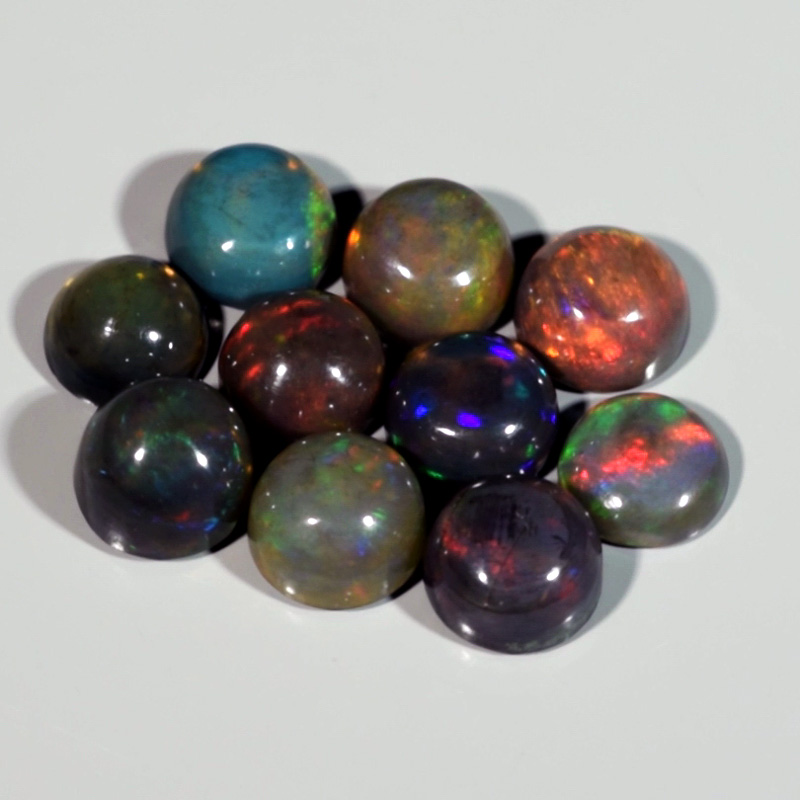 Genuine Set of 10 Crystal Welo Cabochon Black Opal 6.03ct 5.8 to 6.0mm Round Ethiopia