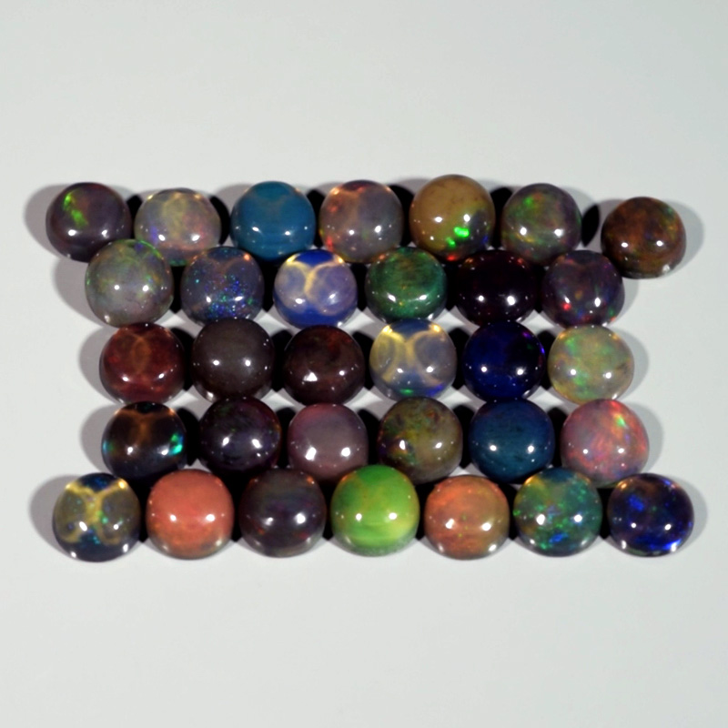Genuine Set of 32 Crystal Welo Cabochon Black Opal 6.03ct 3.8 to 4.0mm Round Ethiopia