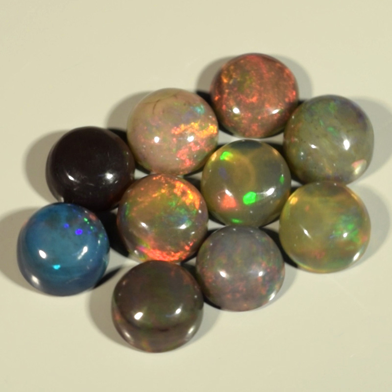 Genuine Set of 10 Crystal Welo Cabochon Black Opal 6.03ct 5.8 to 6.0mm Round