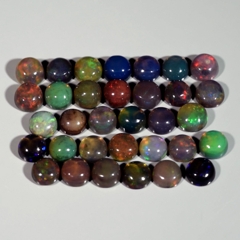 Genuine Set of 33 Crystal Welo Cabochon Black Opal 6.04ct 3.8 to 4.0mm Round Ethiopia