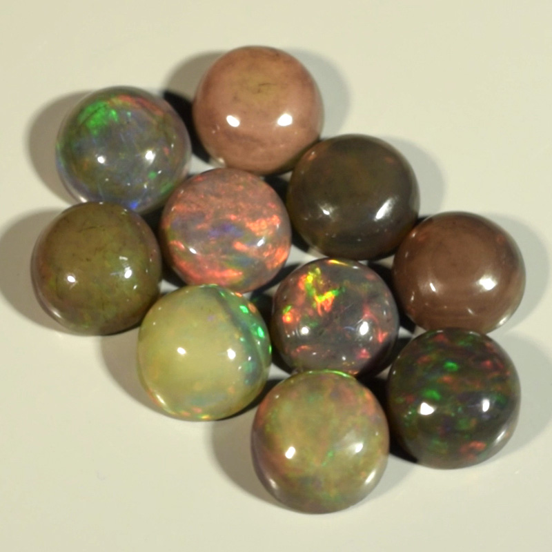 Genuine Set of 10 Crystal Welo Cabochon Black Opal 6.05ct 5.8 to 6.0mm Round