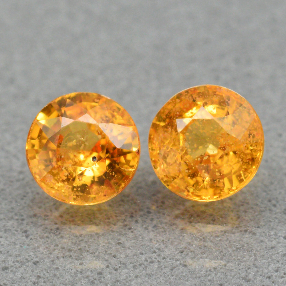 Genuine Orange Sapphires (2) 1.12ct 4.5 x 4.5mm Round Cut SI1 Clarity