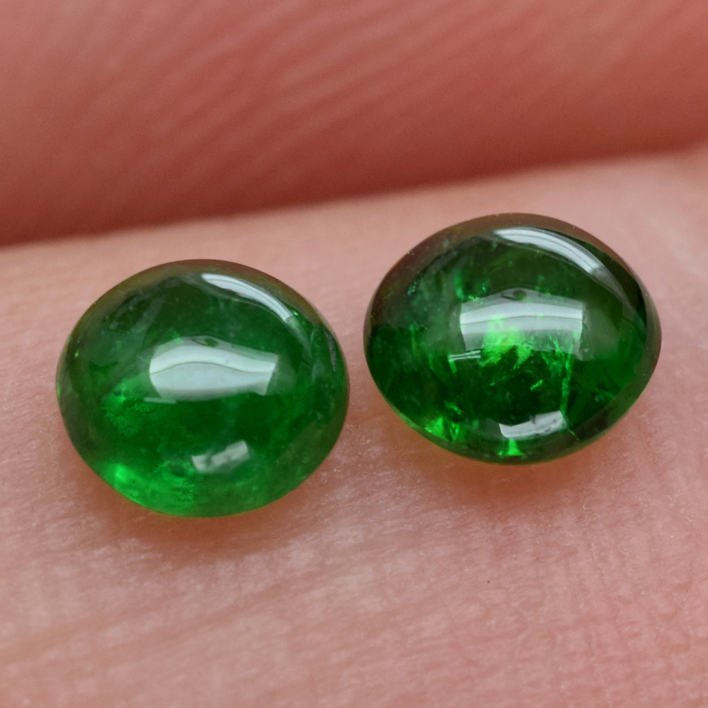 Genuine 100% Natural Tsavorite Garnets (2) .87ct 4.3 & 4.4mm Round Cabochon