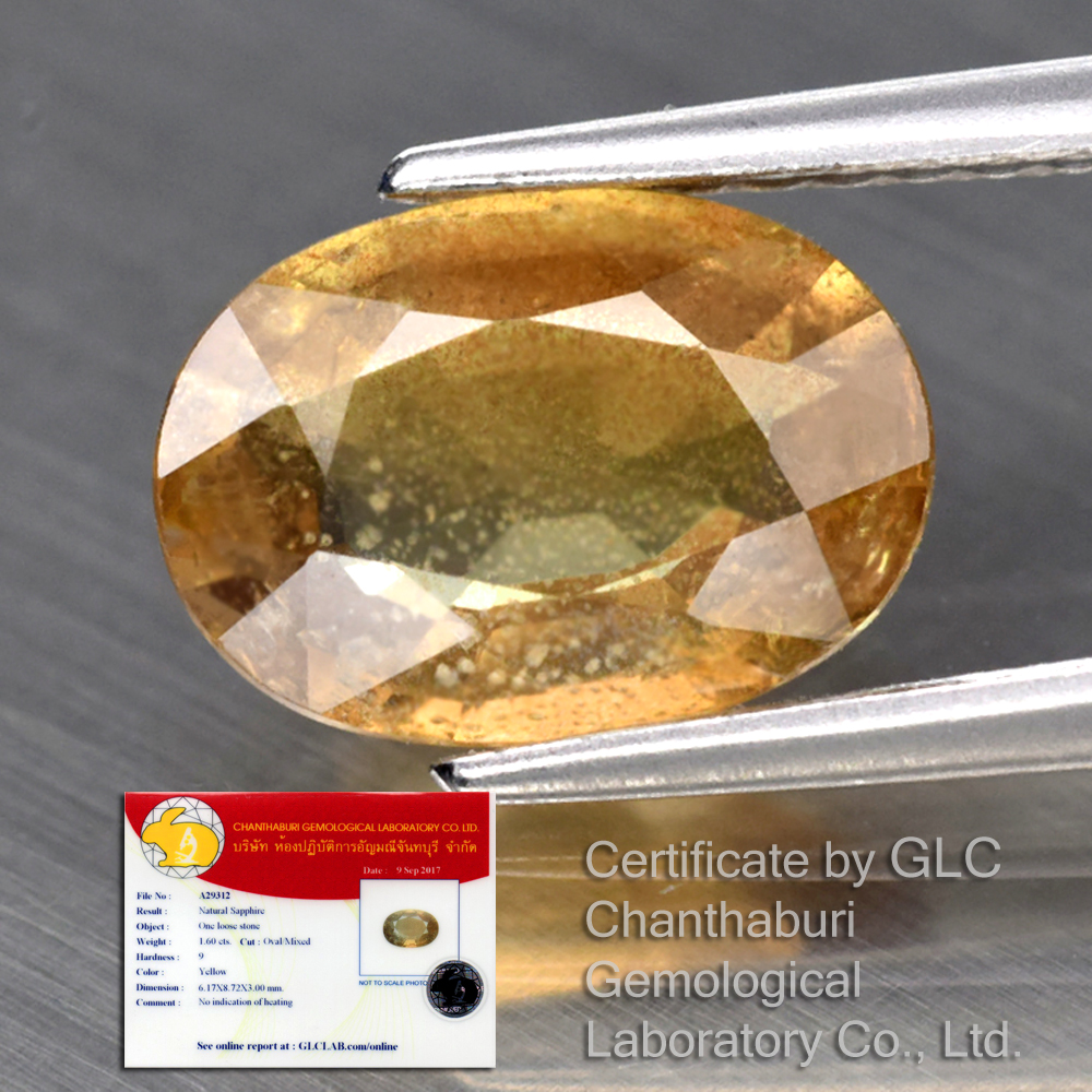 Genuine 100% Natural Yellow Sapphire 1.60ct 8.7 x 6.2mm Oval SI1 Clarity (Certified)