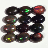 Genuine 100% Natural Set of 12 Cabochon Crystal Welo Black Opals 6.05cts 7.0/6.7 x 5.0mm 
